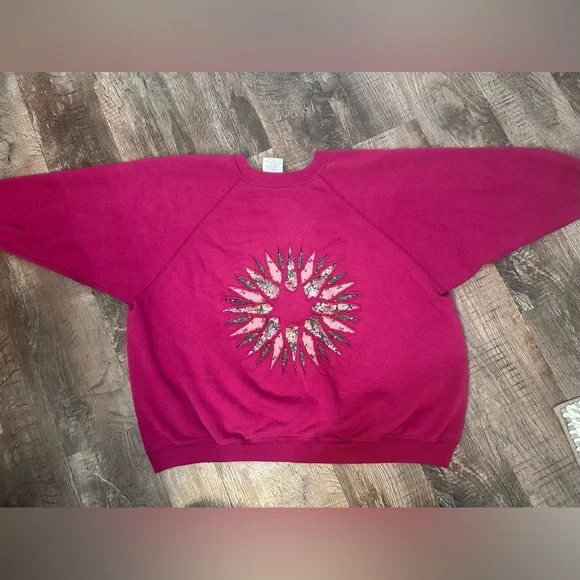 90s Patchwork Quilted Crewneck Sweater Hanes 2X - Picture 3 of 4